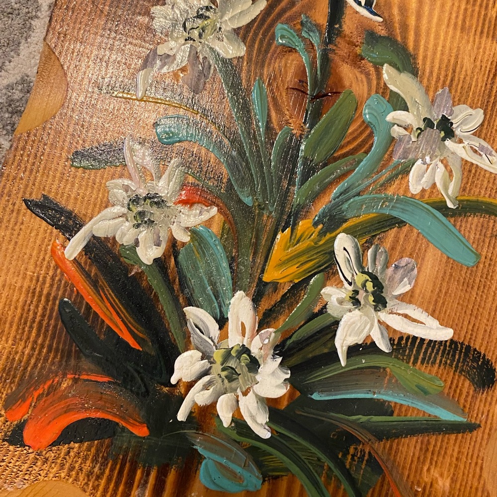 Handmade Painted Floral Wool Panel Rustic - Picture 5 of 5